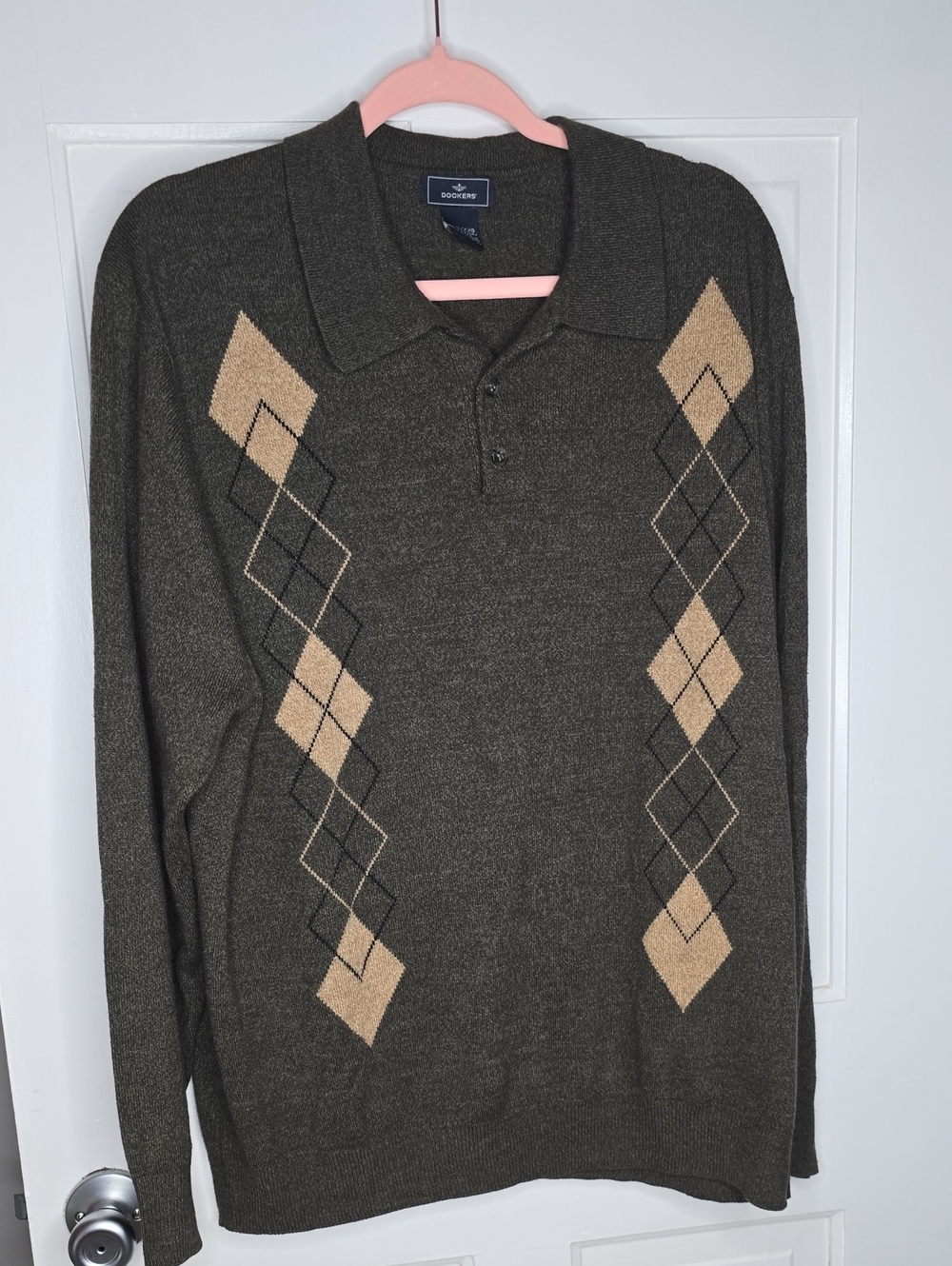 Dockers Olive Argyle Long-Sleeve Polo